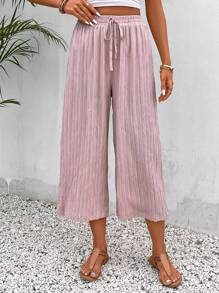 SHEIN Frenchy Quần nữ Thắt nút màu trơn Giải trí - Bụi hồng - Xem 3