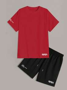 Manfinity Homme Bộ hai mảnh Nam Dây kéo Lá thư Giải trí - Đỏ - Xem 3