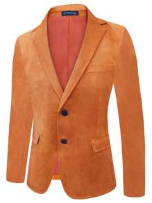 Men Lapel Neck Single Breasted Suedette Blazer - Brown - View 1