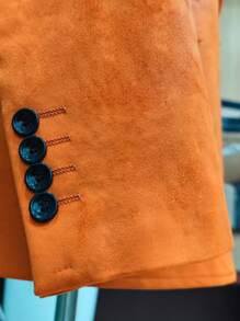 Men Lapel Neck Single Breasted Suedette Blazer - Brown - View 3