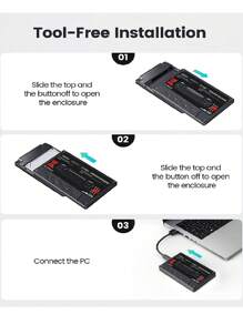 ORICO Tape Style 2.5 Inch HDD Enclosure SATA To USB3.0 External Hard Drive Case HDD Case - Black - View 4