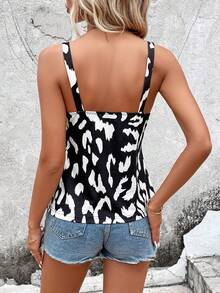 SHEIN LUNE Allover Print Chain Detail Top - Black and White - View 2