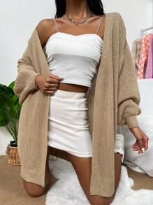 EMERY ROSE Lantern Sleeve Casual Design Cardigan,Long Sleeve Tops Fall Winter Cloth For Women - Camel - View 3