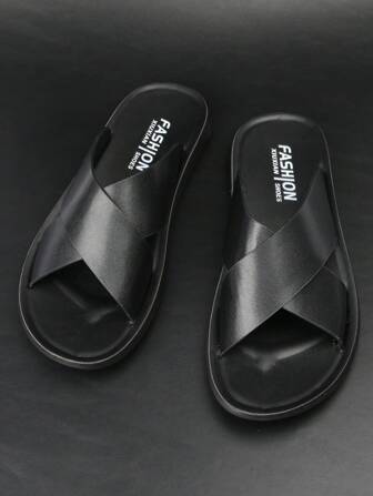 時尚拖鞋適用於男士黑色交叉帶拖鞋