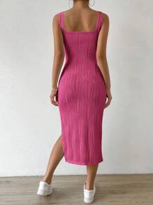 SHEIN EZwear 素色高衩背心連衣裙 - 粉色 - 查看 2
