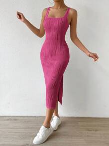 SHEIN EZwear 素色高衩背心連衣裙 - 粉色 - 查看 4