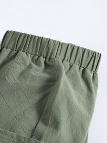 SHEIN Toddler Boys Letter Patched Detail Dual Pocket Trousers - Army Green - View 3