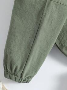 SHEIN Toddler Boys Letter Patched Detail Dual Pocket Trousers - Army Green - View 5