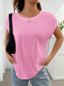 SHEIN Essnce 素色蝙蝠袖T恤 - 粉色 - 查看 3