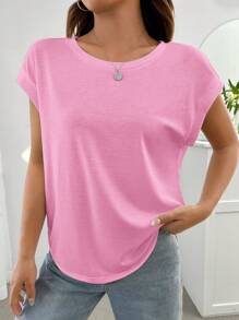 SHEIN Essnce 素色蝙蝠袖T恤 - 粉色 - 查看 4