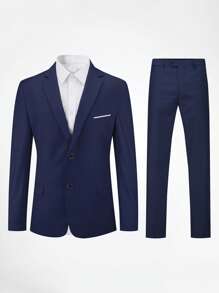 CLOUDSTYLE Men Single Breasted Blazer & Trousers Suit Set - Navy Blue - View 1