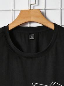 GENTILAND Men Plus Cotton Playing Card Print Tee - Black - View 3