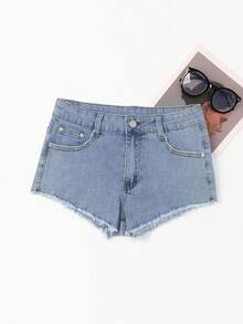 毛邊牛仔短褲 - 淺色水洗藍 - 查看 1