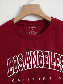 INAWLY Letter Graphic Crop Tee Graphic Tees Women Tops - Burgundy - View 5