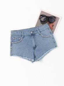 毛邊牛仔短褲 - 淺色水洗藍 - 查看 5