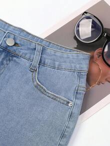 毛邊牛仔短褲 - 淺色水洗藍 - 查看 6