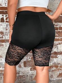 SHEIN Allurite Quần lót kích thước lớn Tương phản ren màu trơn Giải trí - màu đen - Xem 2