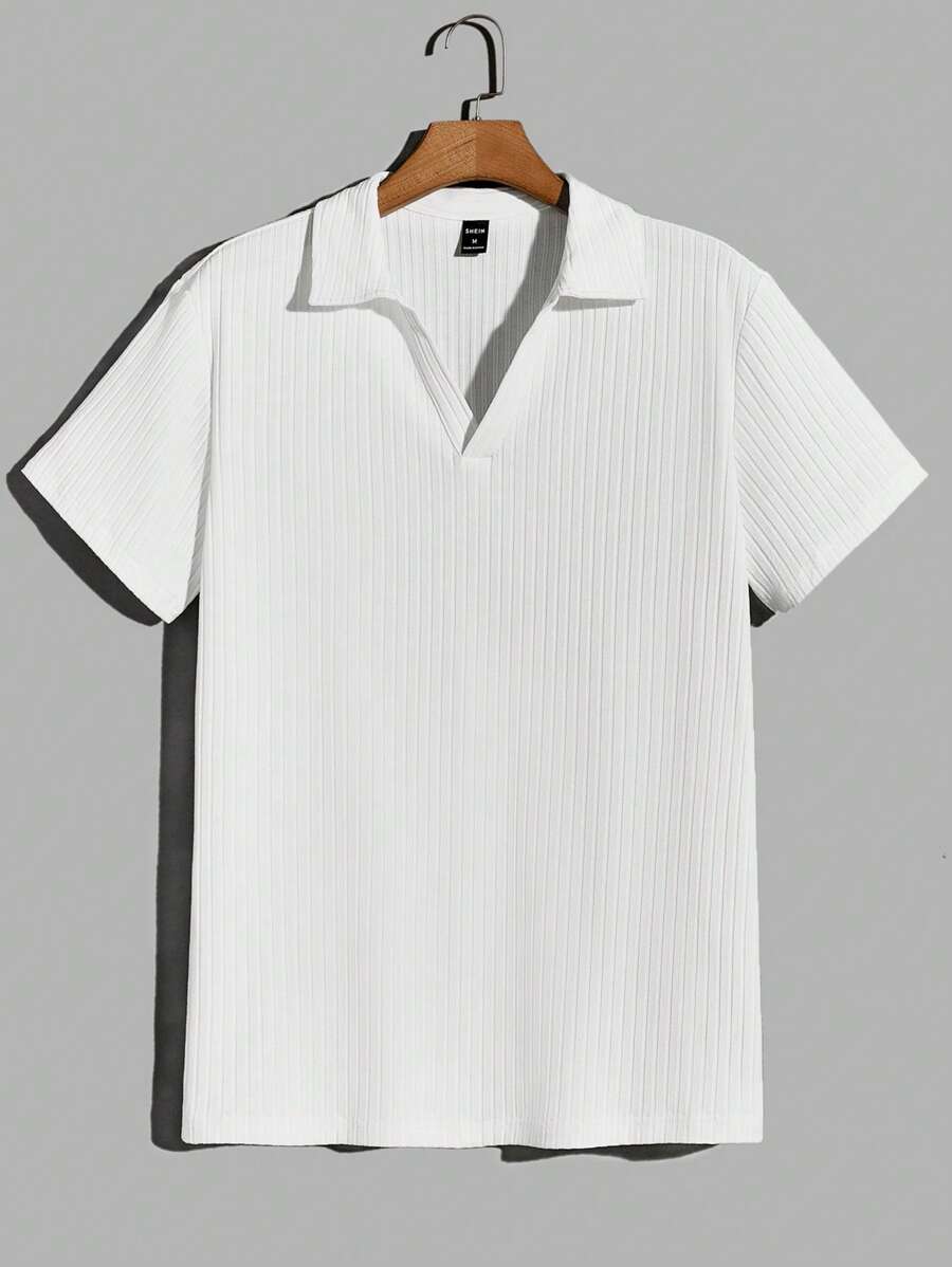 Manfinity VCAY Men Solid Ribbed Knit Polo Shirt - White - View 1
