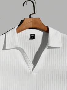 Manfinity VCAY Men Solid Ribbed Knit Polo Shirt - White - View 4