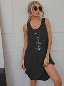 SHEIN LUNE 標語圖案背心洋裝 - 黑色 - 查看 5