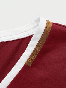 Manfinity Homme Men Cotton Button Front Contrast Trim Tee - Burgundy - View 3