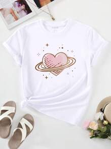 SHEIN LUNE Camiseta con estampado de corazón