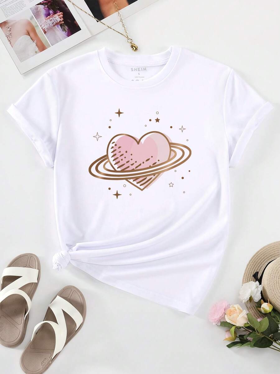 SHEIN LUNE Camiseta con estampado de corazón