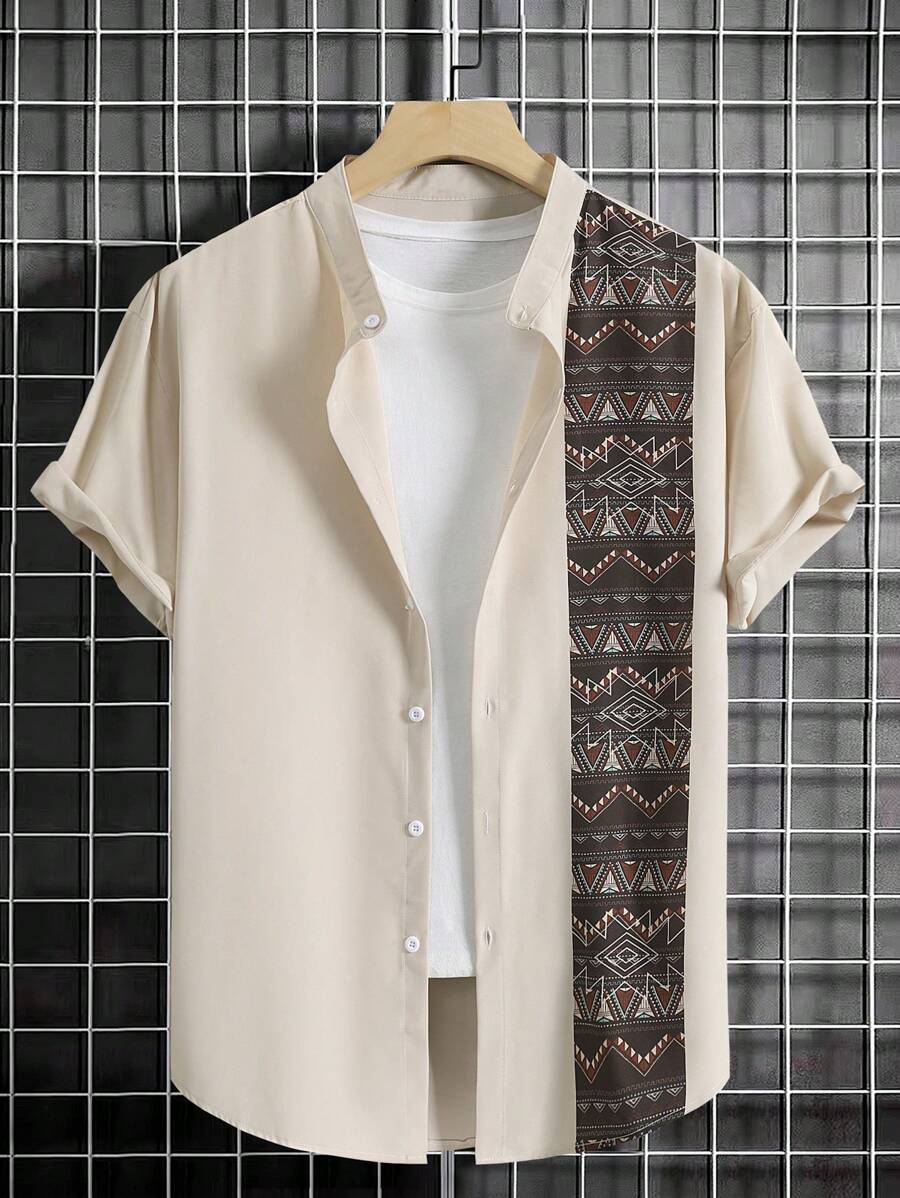 Manfinity RSRT Men Plus Geo Print Shirt Without Tee - Khaki - View 1