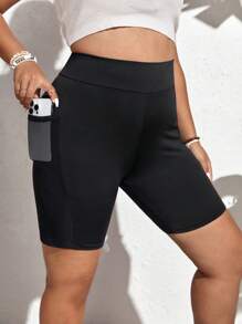 SHEIN Frenchy 大碼素色騎行褲帶手機袋 - 黑色 - 查看 1