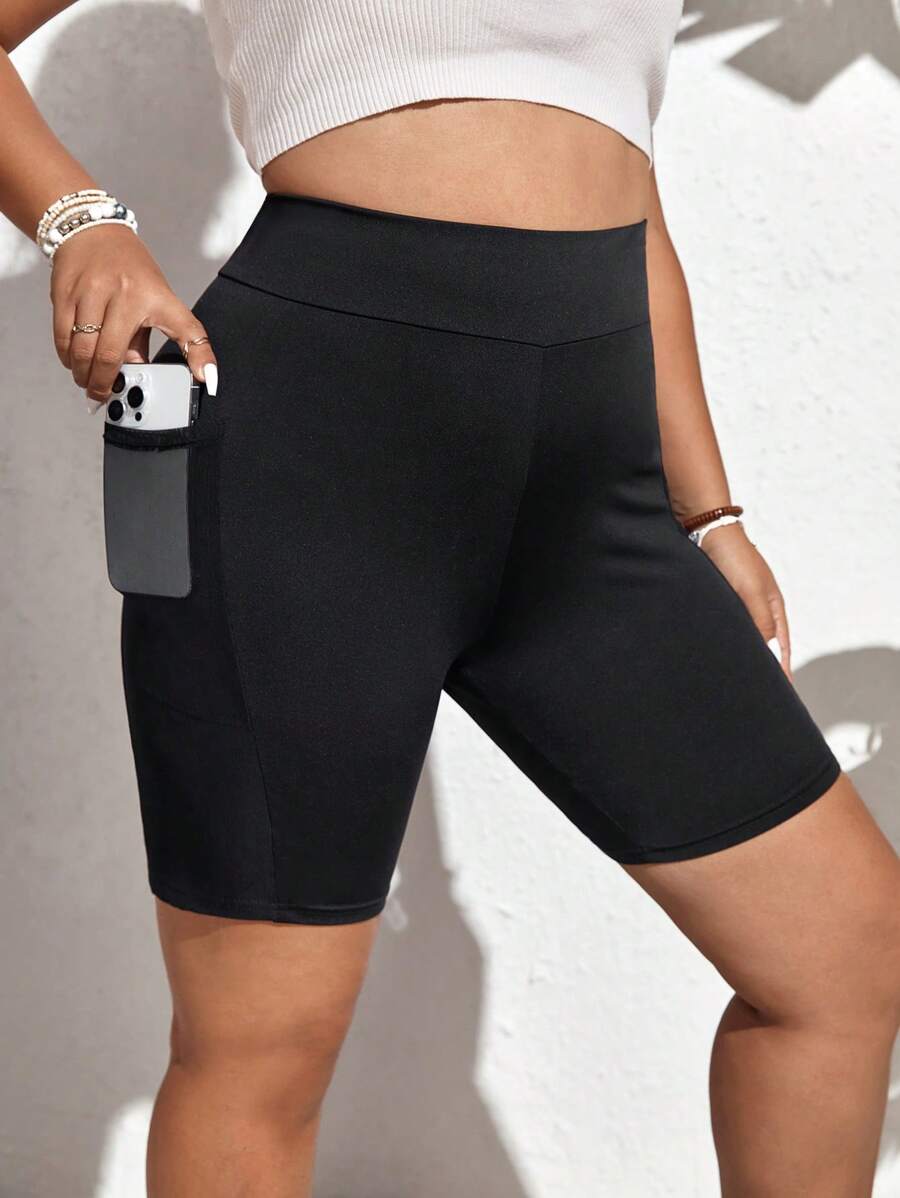 SHEIN Frenchy 大碼素色騎行褲帶手機袋 - 黑色 - 查看 1