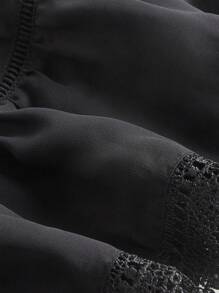 SHEIN MOD Váy nữ Tương phản ren Viên lá sen màu trơn Giải trí - màu đen - Xem 4