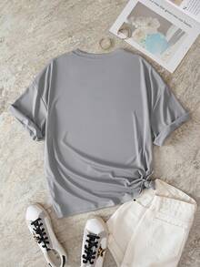 SHEIN Essnce Camiseta panda con con estampado de letra - Gris - Ver 2