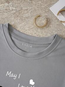 SHEIN Essnce Camiseta panda con con estampado de letra - Gris - Ver 6