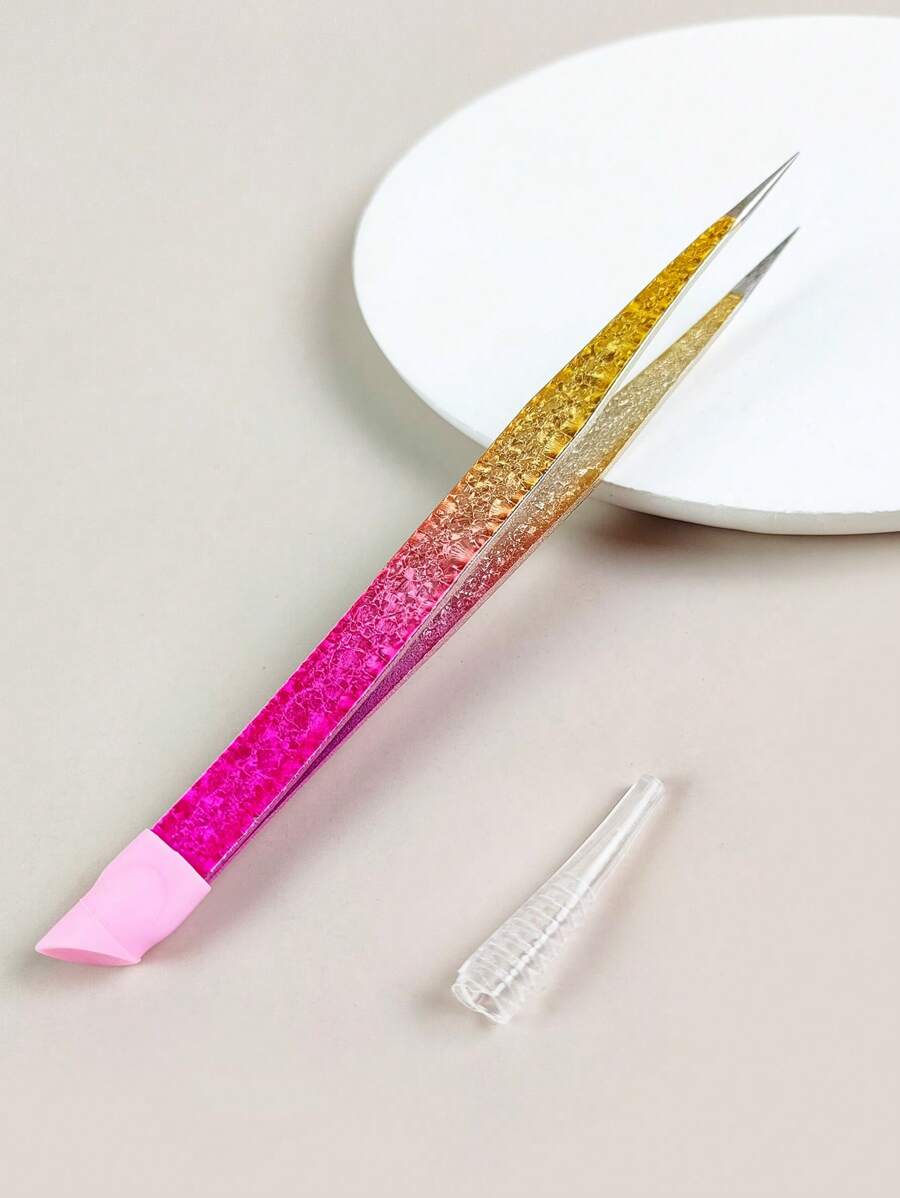 帶矽膠壓頭雙頭美甲鑷子，1入組不銹鋼直美甲工藝品水鑽貼紙寶石寶石拾取器工具 - 彩色 - 查看 1