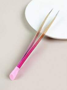 帶矽膠壓頭雙頭美甲鑷子，1入組不銹鋼直美甲工藝品水鑽貼紙寶石寶石拾取器工具 - 彩色 - 查看 5