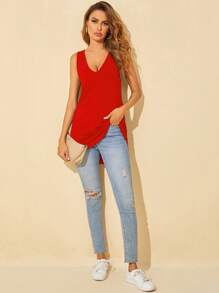 SHEIN Tall Top tank unicolor de cuello V - Rojo - Ver 4
