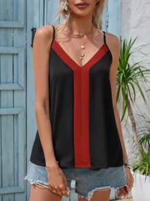 SHEIN Clasi Top de tirantes panel en contraste - Rojo - Ver 5