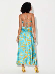 Eva Novielli Allover Print Draped Collar Cami Dress - Multicolor - View 2