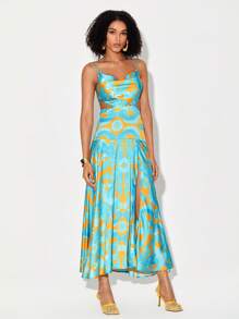 Eva Novielli Allover Print Draped Collar Cami Dress - Multicolor - View 3