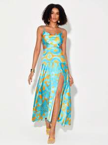 Eva Novielli Allover Print Draped Collar Cami Dress - Multicolor - View 6