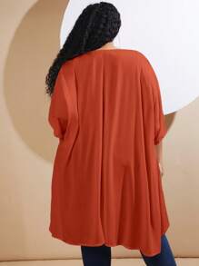 SHEIN CURVE+ Plus Solid Batwing Sleeve Open Front Coat Without Cami Top - Rust Brown - View 2