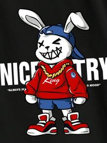 Manfinity RebelGame Men Plus Cotton Rabbit & Slogan Graphic Tee - Black - View 3