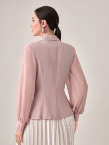 Modelyn Lapel Neck Lantern Sleeve Single Button Blazer - Pink - View 2