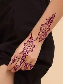 Flower Pattern Hollow Tattoo Sticker,Ut Hand Tattoo Stencil Sticker Temporary Tattoo Sticker Halloween Tattoos - Black - View 2