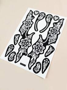 Flower Pattern Hollow Tattoo Sticker,Ut Hand Tattoo Stencil Sticker Temporary Tattoo Sticker Halloween Tattoos - Black - View 3