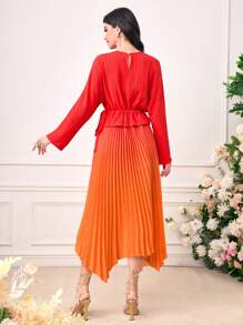 Modelyn Ombre Pleated Hanky Hem Drawstring Waist Dress - Multicolor - View 2