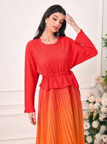 Modelyn Ombre Pleated Hanky Hem Drawstring Waist Dress - Multicolor - View 5