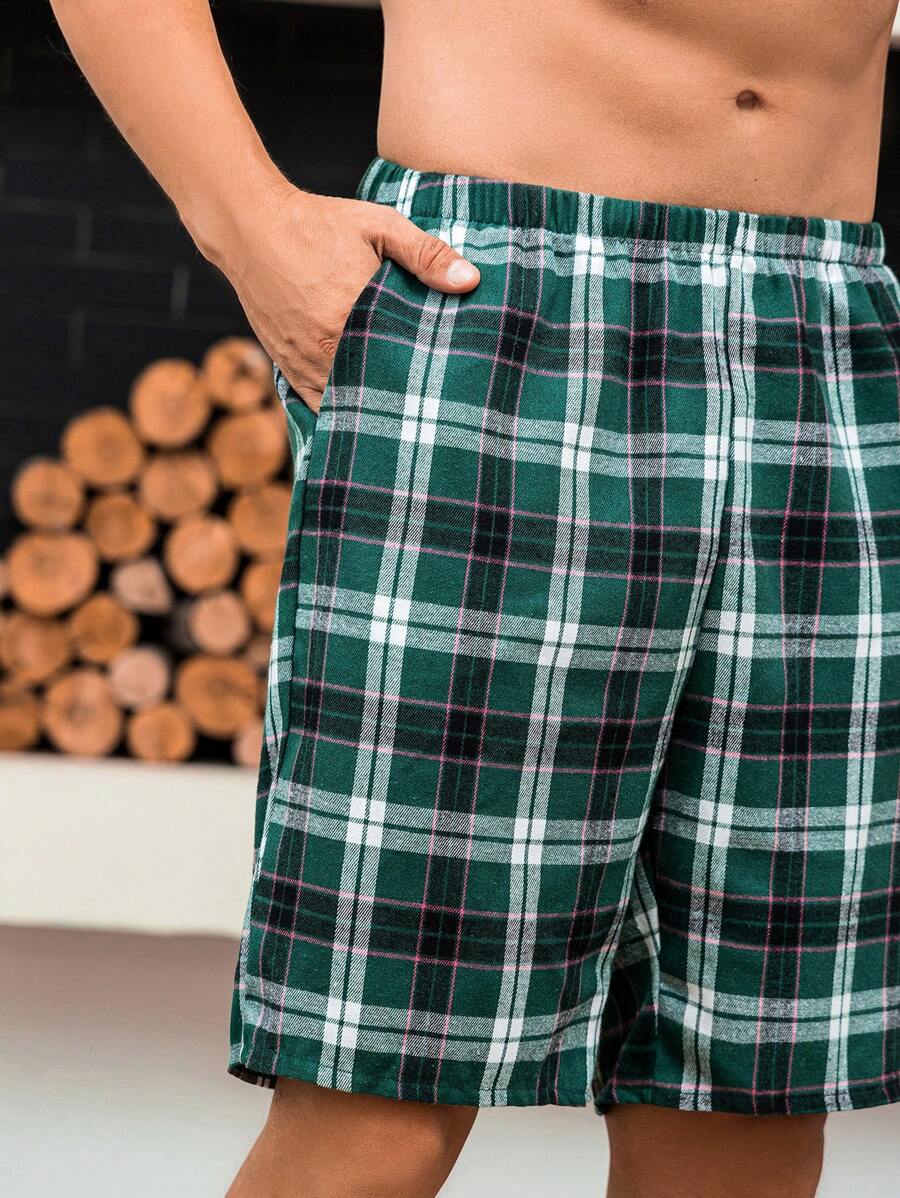 Men Tartan Elastic Waist Sleep Shorts - Multicolor - View 1