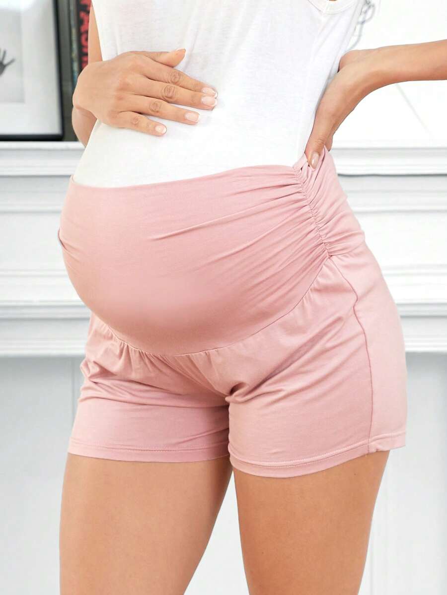 Maternity Ruched Wideband Waist Shorts - Dusty Pink - View 1