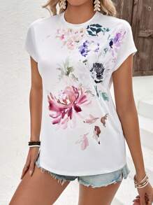 SHEIN LUNE 印花蝙蝠袖T恤 - 白色 - 查看 4